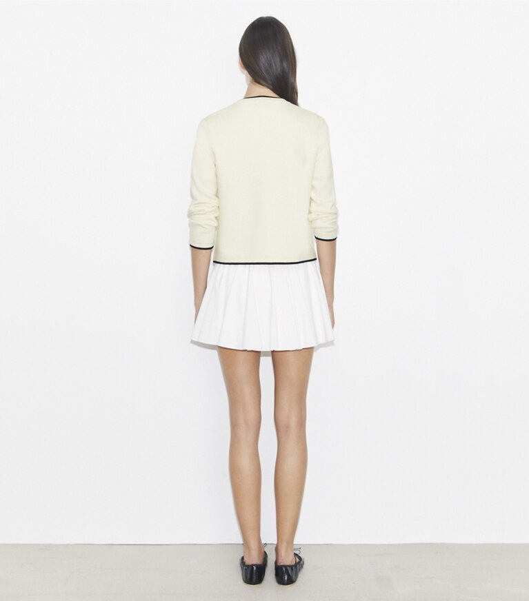 Tory Burch designer strickware Kendra Cardigan aus Wolle in NEW IVORY/ BLACK front