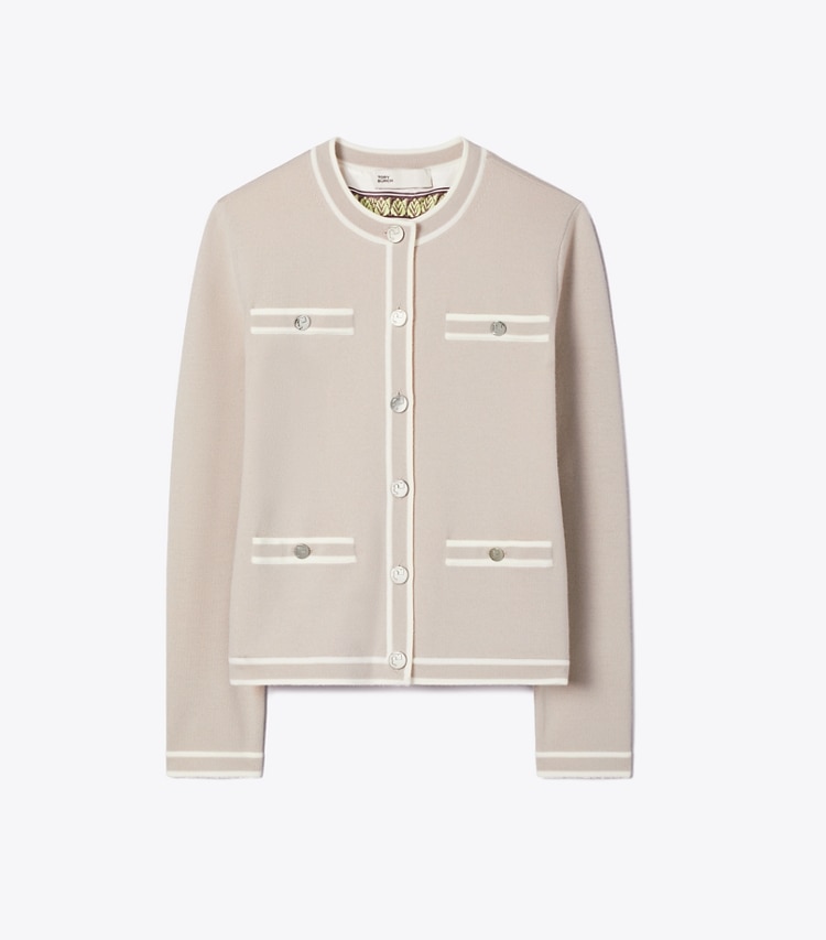 Tory Burch designer sweaters Kendra Cardigan in Gray / New Ivory front