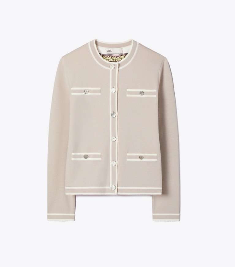 Tory Burch designer sweaters Kendra Cardigan in Gray / New Ivory front