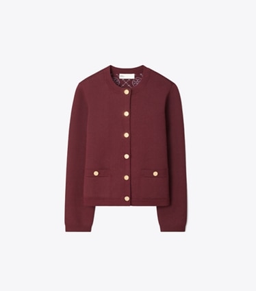 Tory Burch designer セーター ケンドラ カーディガン in Dark Carmine front