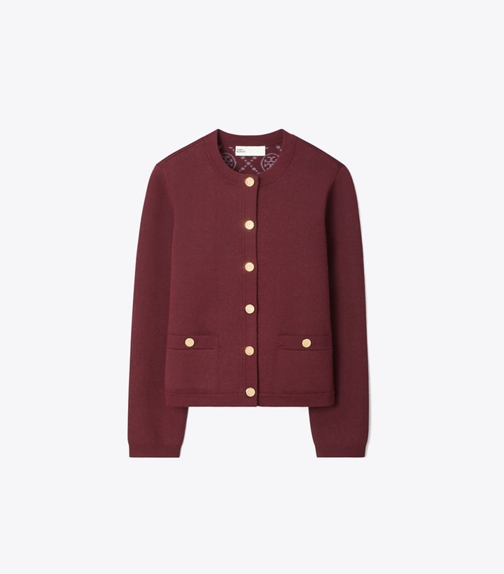 Tory Burch designer セーター ケンドラ カーディガン in Dark Carmine front