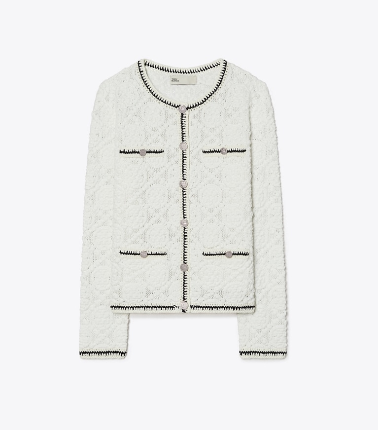 Tory Burch designer strickware Kendra Cardigan mit Logospitze in White front