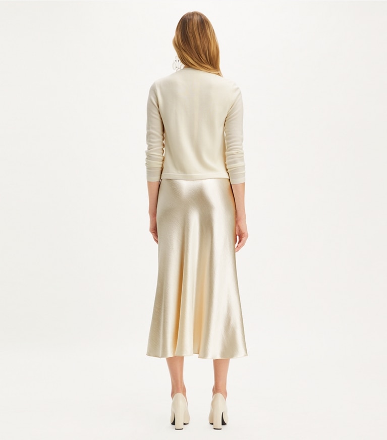 Tory Burch designer sweaters Kendra Cardigan in Light New Ivory / White Asparagus front