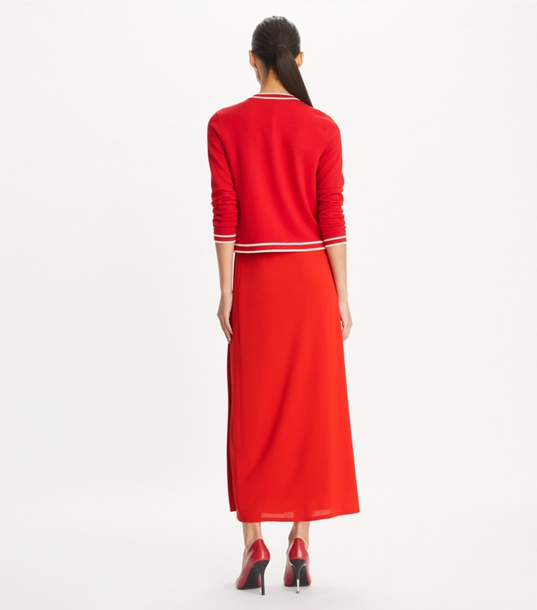 Tory Burch designer セーター ケンドラ カーディガン in Red Begonia / Creme front