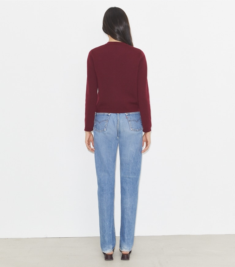 Tory Burch designer strickware Kendra Cardigan in Dark Carmine front