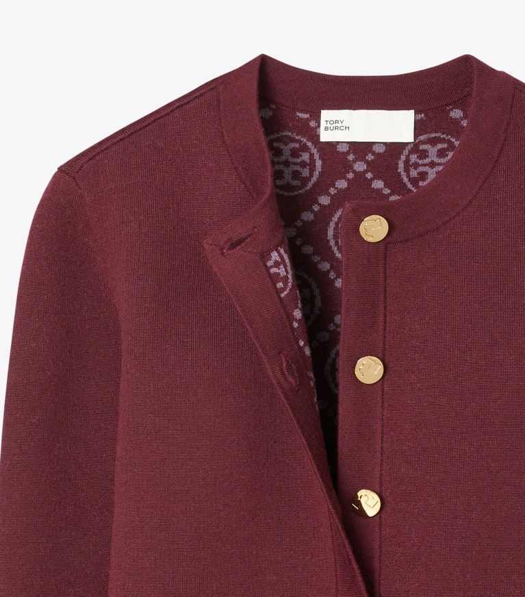 Tory Burch designer strickware Kendra Cardigan in Dark Carmine front