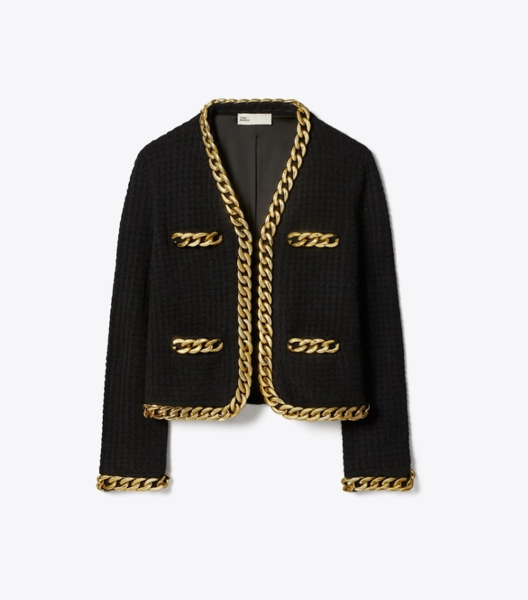 Tory Burch designer sweaters Kendra Chain Cardigan in Black front