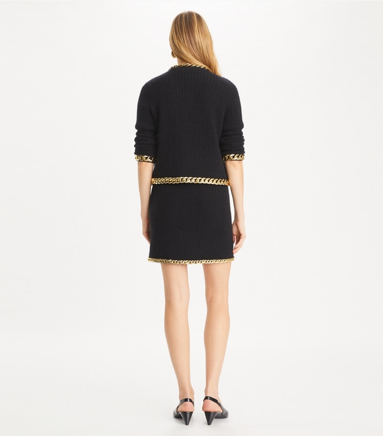 Tory Burch designer sweaters Kendra Chain Cardigan in Black on model back