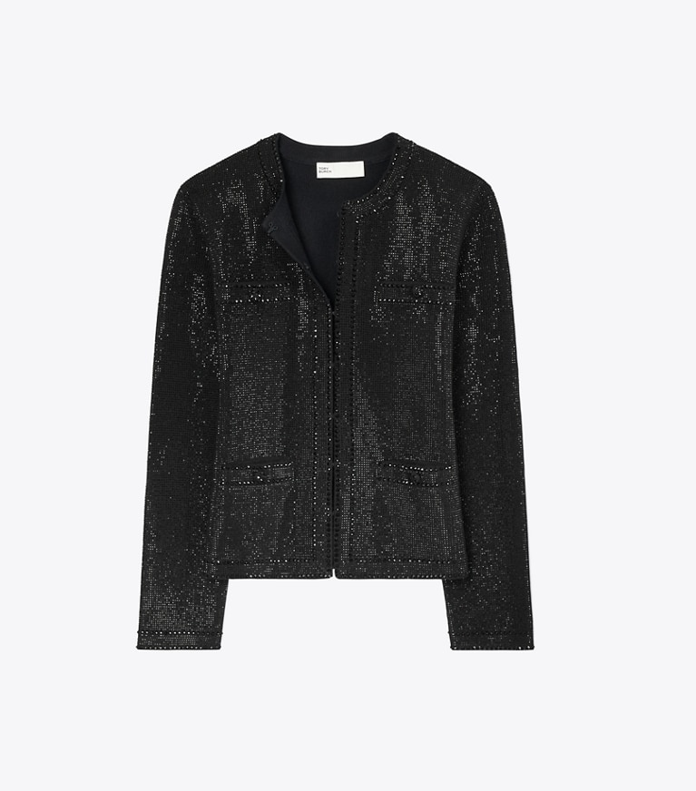 Tory Burch designer sweaters Kendra Embellished Cardigan in Black front