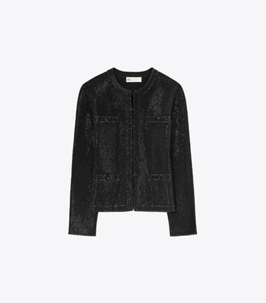 Tory Burch designer sweaters Kendra Embellished Cardigan in Black front