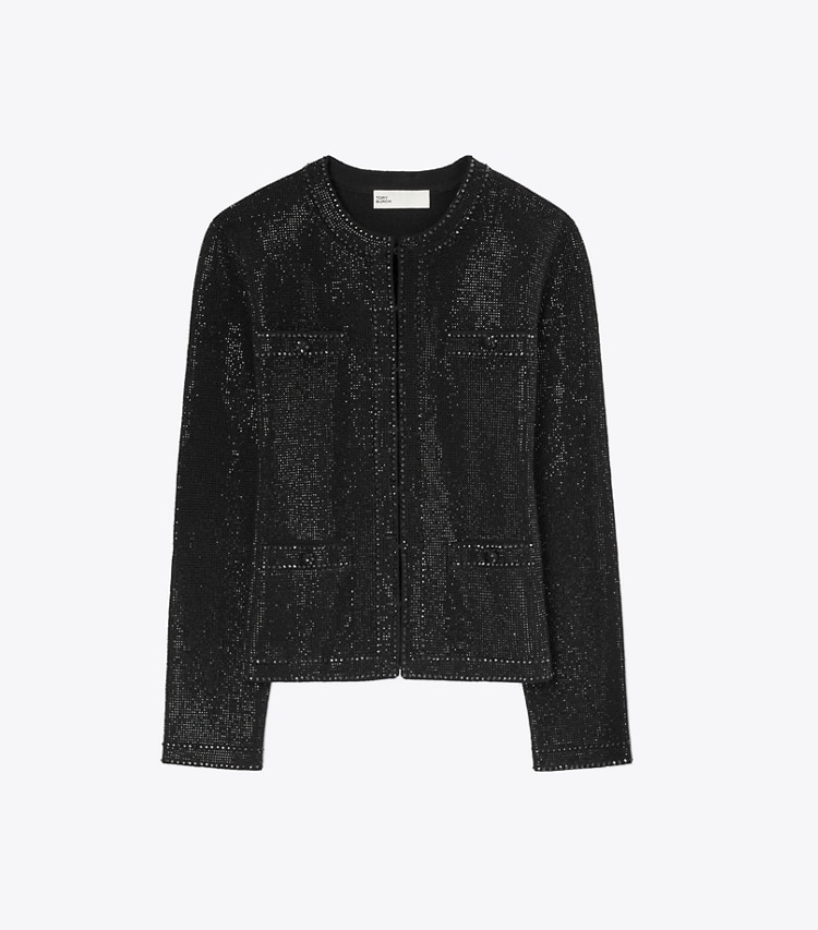Tory Burch designer sweaters Kendra Embellished Cardigan in Black front
