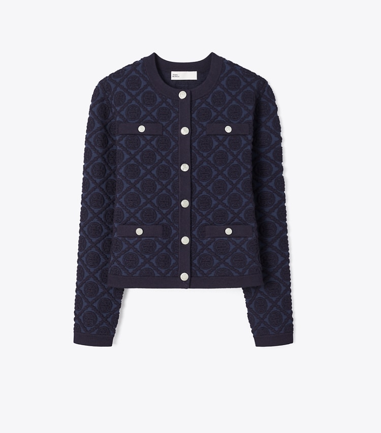 Tory Burch designer セーター ケンドラ ジャガード カーディガン in Medium Navy / Black front