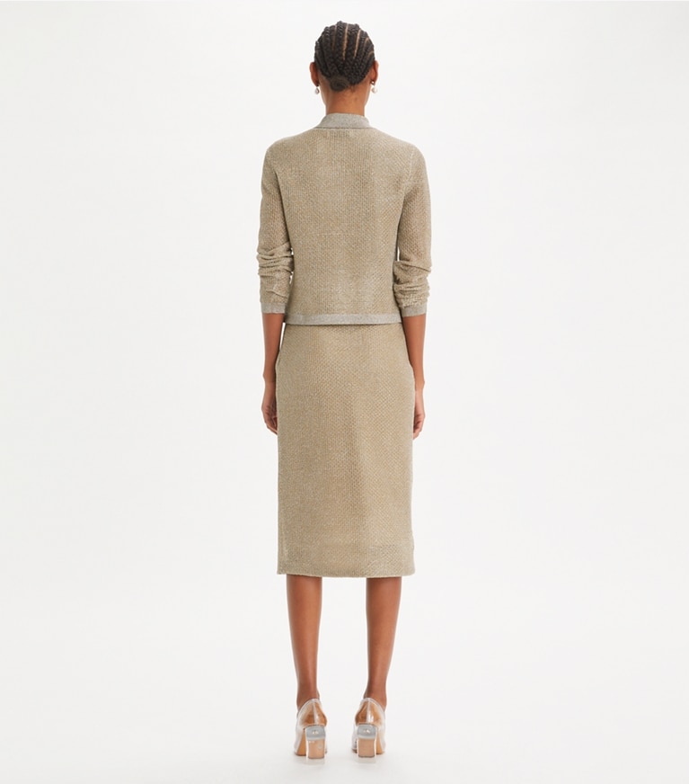 Tory Burch designer セーター ケンドラ メッシュ カーディガン in Starlight Titanium front