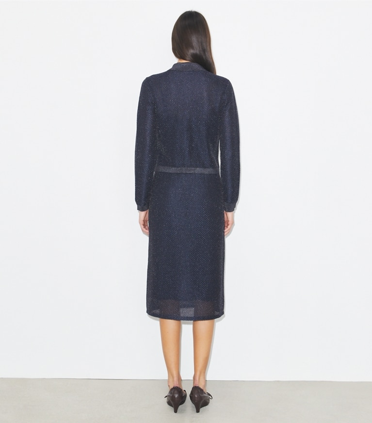 Tory Burch designer セーター ケンドラ メッシュ カーディガン in Black / Blue Shimmer front