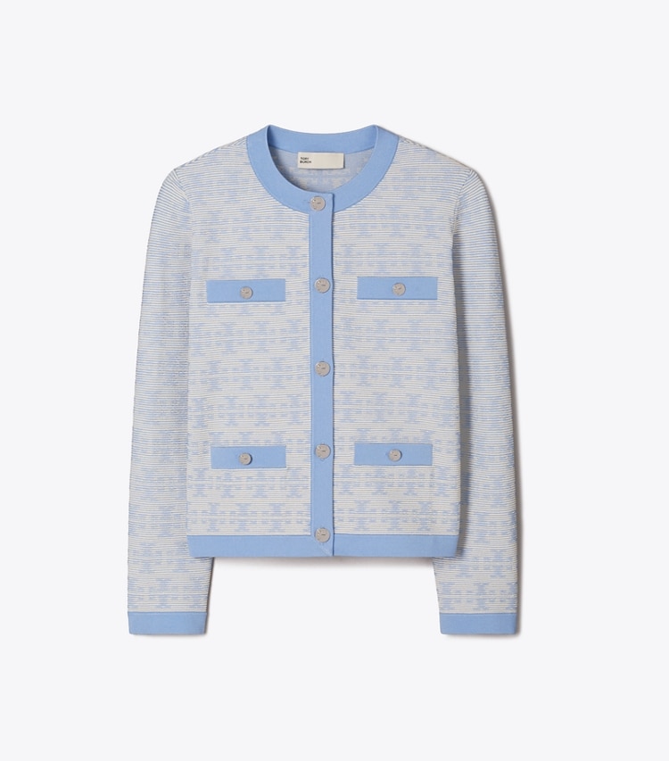 Tory Burch designer sweaters Kendra Viscose Cardigan in Vanilla / Blue front