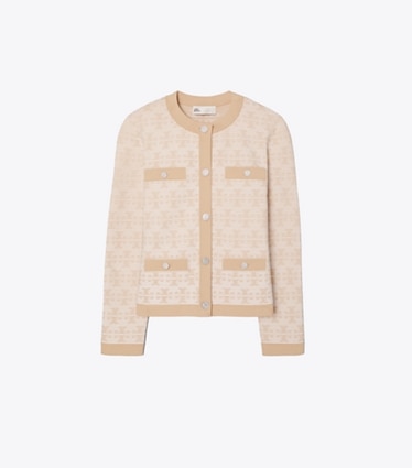 Tory Burch designer セーター ケンドラ レーヨン カーディガン in Beige / White front