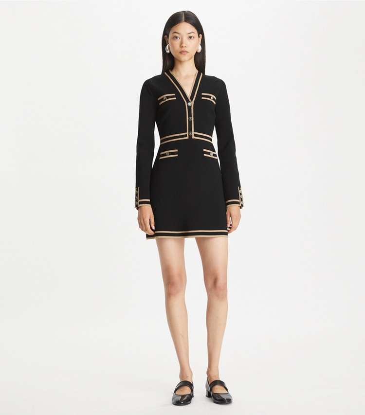 Tory Burch designer ドレス ケンドラ レーヨン セータードレス in Black / Chameau モデル前面