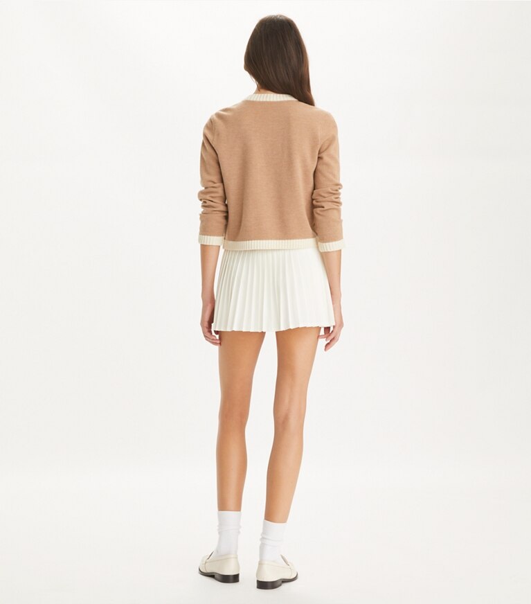 Tory Burch designer セーター ケンドラ ウール カーディガン in Camel Heather / French Cream front