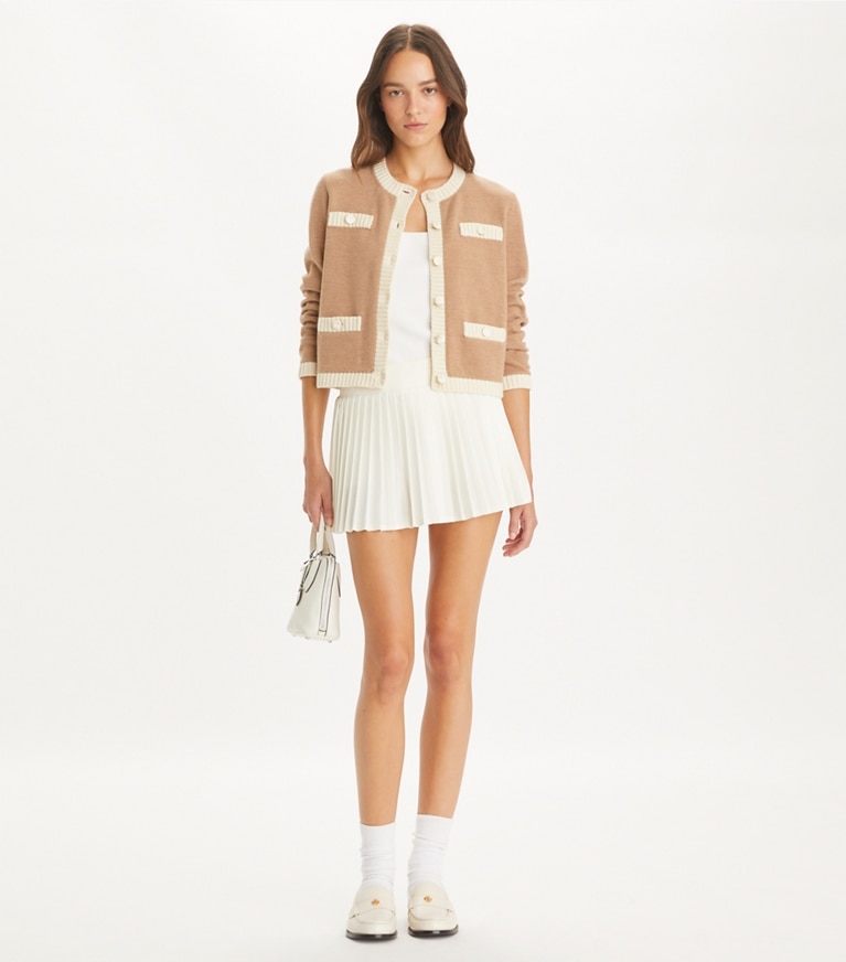 Tory Burch designer セーター ケンドラ ウール カーディガン in Camel Heather / French Cream front