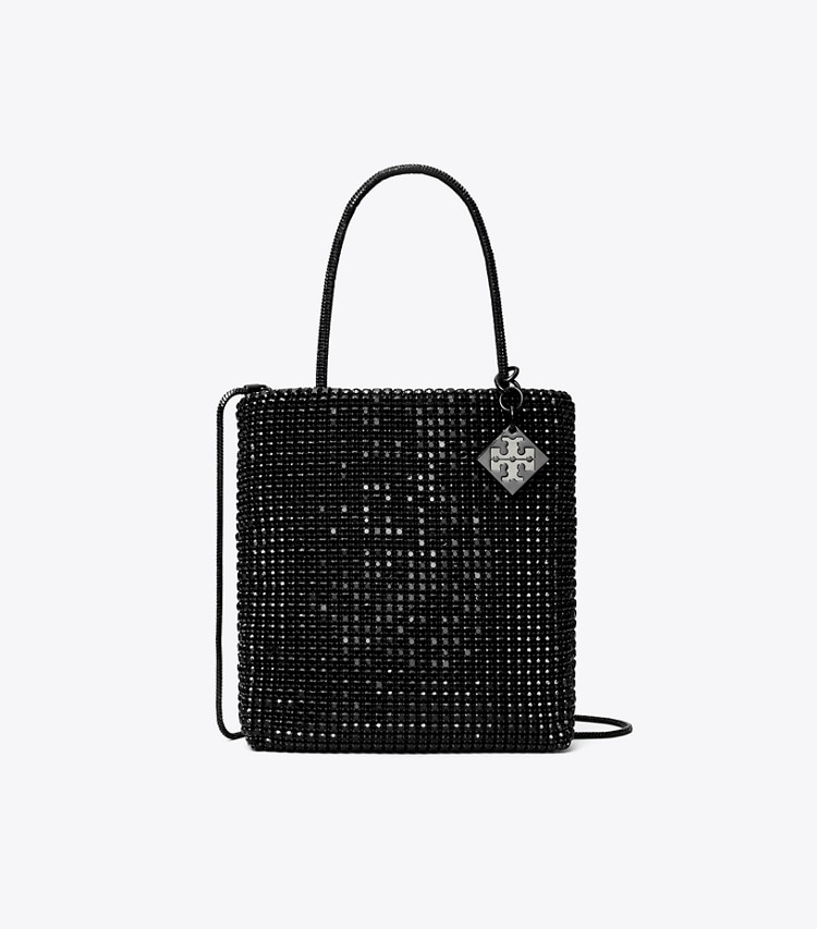 Tory Burch designer crossbody bags Key Item Mini Tote Bag mit Kristallverzierung in Black front