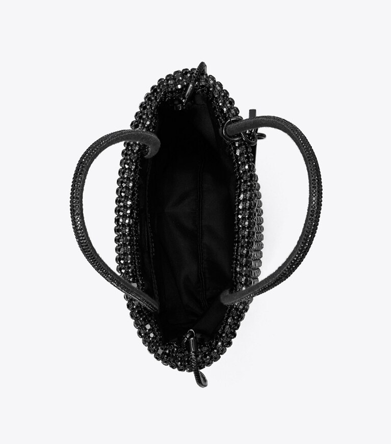 Tory Burch designer crossbody bags Key Item Mini Tote Bag mit Kristallverzierung in Black angle