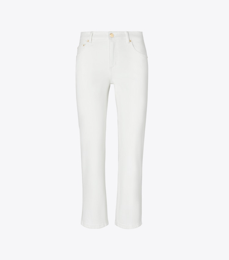 Tory Burch designer bottoms Kick Flare Denim Jean in White Chalk Wash front