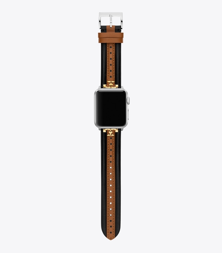 Tory Burch designer uhren tory track smartwatches Kira Armband für Apple Watch® aus Leder in Black/Luggage in BLACK/LUGGAGE front