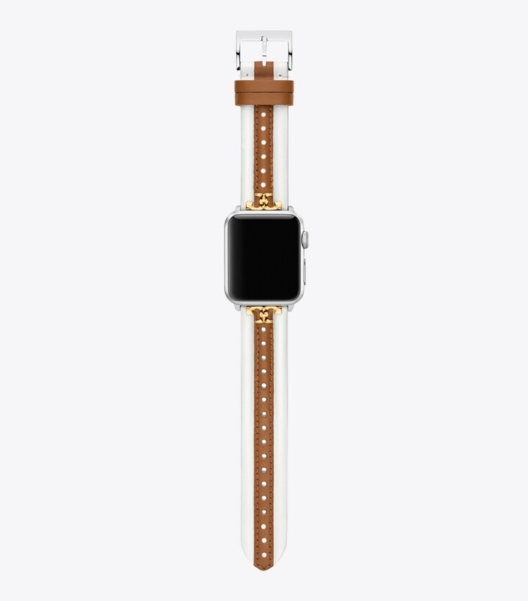 Tory Burch designer smartwatch Kira Armband für Apple Watch® aus Leder in Ivory/Luggage in IVORY/LUGGAGE front