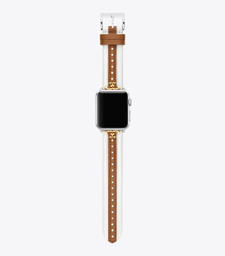 Tory Burch designer smartwatch Kira Armband für Apple Watch® aus Leder in Ivory/Luggage in IVORY/LUGGAGE front