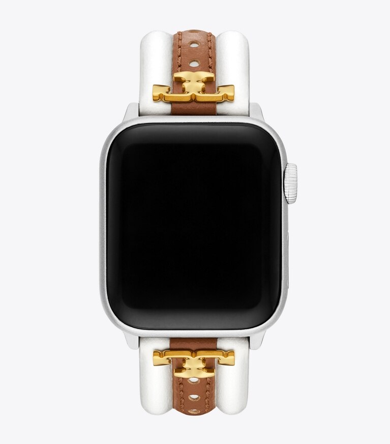 Tory Burch designer smartwatch Kira Armband für Apple Watch® aus Leder in Ivory/Luggage in IVORY/LUGGAGE front
