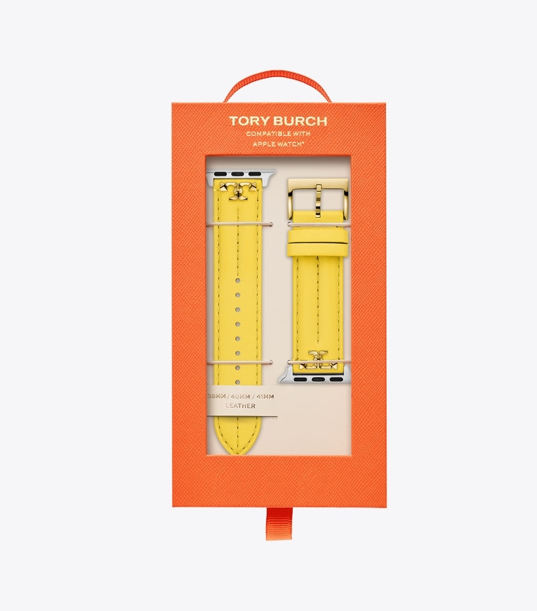 Tory Burch designer uhren tory track smartwatches Kira Armband für die Apple Watch® aus gelbem Leder in YELLOW  front