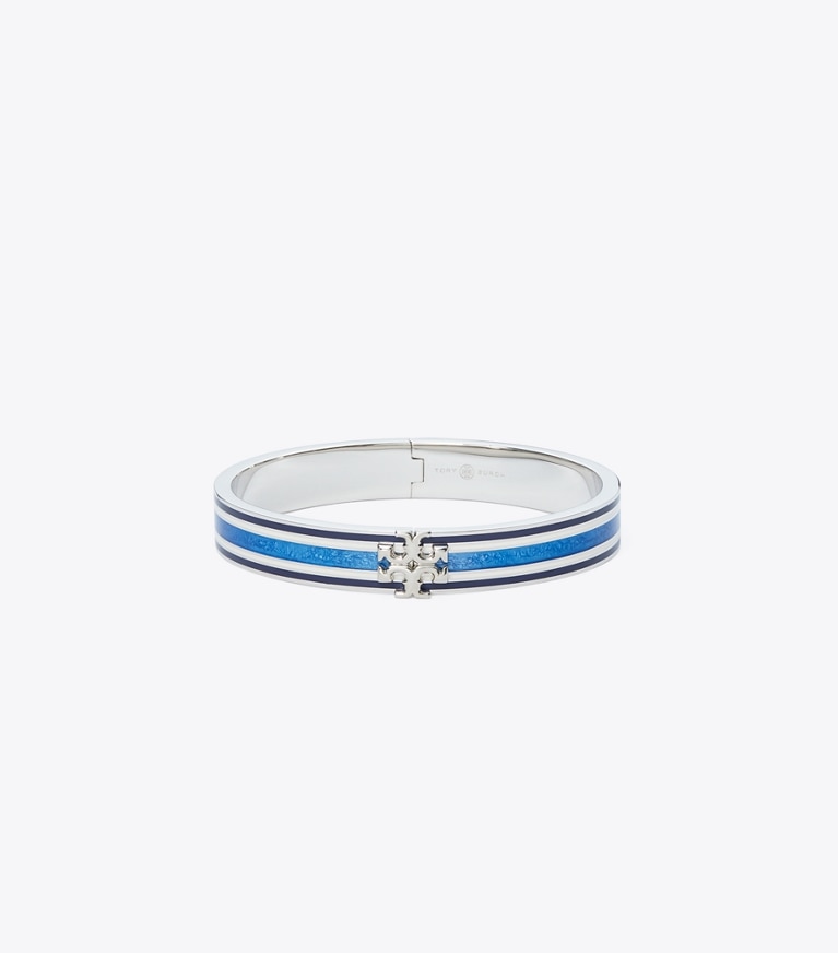 Tory Burch designer armbänder Kira Armband mit Emaille, 10 mm in Tory Silver / Blue Multi front