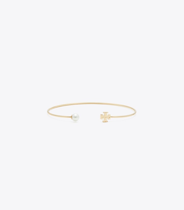 Tory Burch designer armbänder Kira Armreif mit Perlen in Tory Gold / Ivory Pearl front