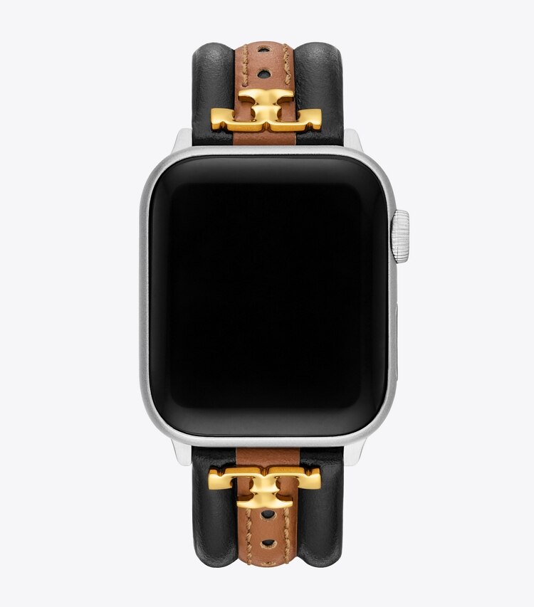 Tory Burch designer watches tory track smart watches Kira Band for Apple Watch®, Black/Luggage Leather in BLACK/LUGGAGE overhead