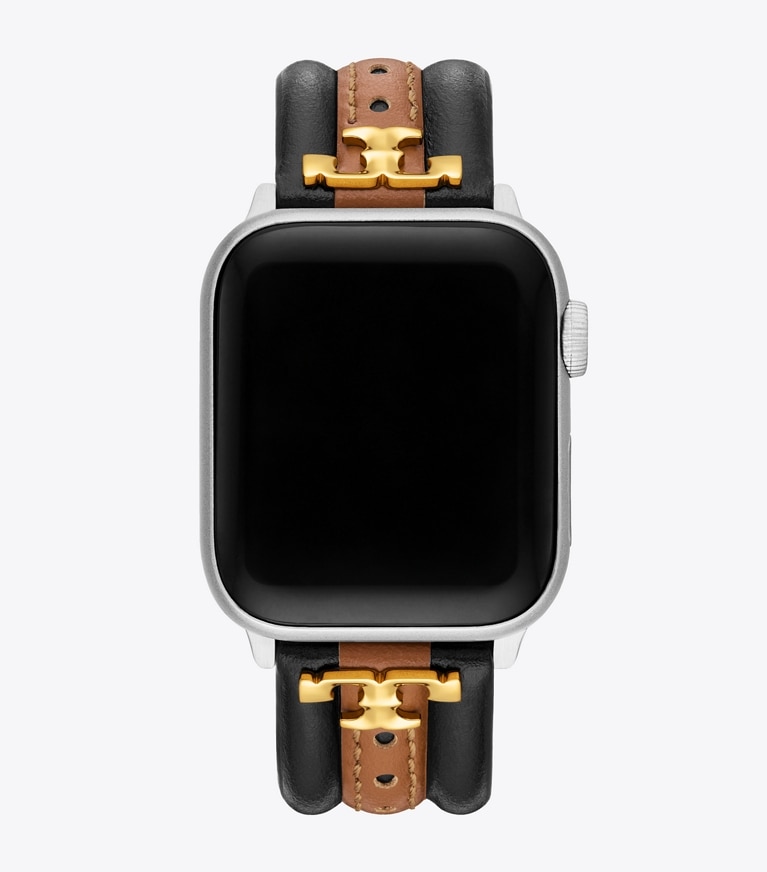 Tory Burch designer watches tory track smart watches Kira Band for Apple Watch®, Black/Luggage Leather in BLACK/LUGGAGE front