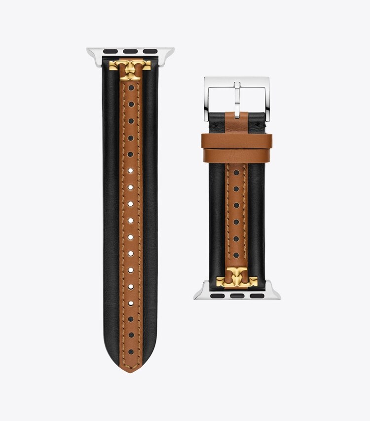 Tory Burch designer watches tory track smart watches Kira Band for Apple Watch®, Black/Luggage Leather in BLACK/LUGGAGE side