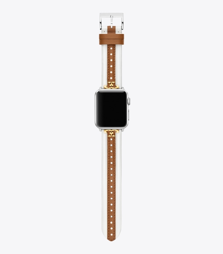 Tory Burch designer watches tory track smart watches Kira Band for Apple Watch®, Ivory/ Luggage Leather in IVORY/LUGGAGE front