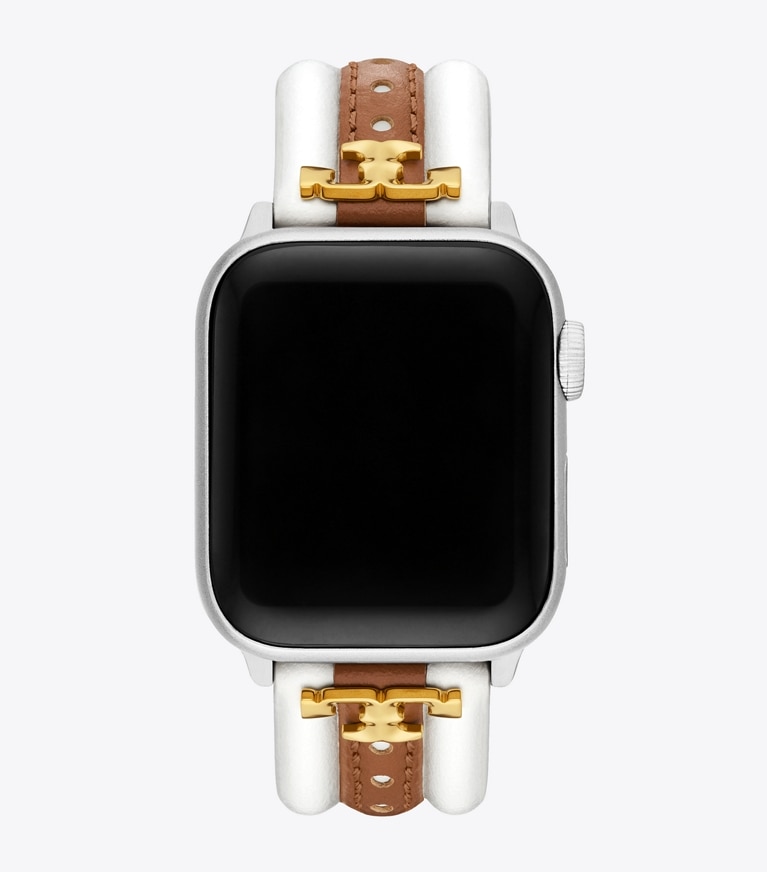 Tory Burch designer watches tory track smart watches Kira Band for Apple Watch®, Ivory/ Luggage Leather in IVORY/LUGGAGE front