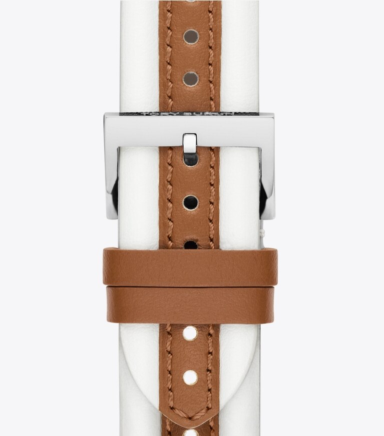 Tory Burch designer watches tory track smart watches Kira Band for Apple Watch®, Ivory/ Luggage Leather in IVORY/LUGGAGE front