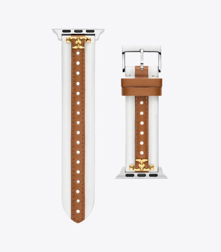 Tory Burch designer watches tory track smart watches Kira Band for Apple Watch®, Ivory/ Luggage Leather in IVORY/LUGGAGE side