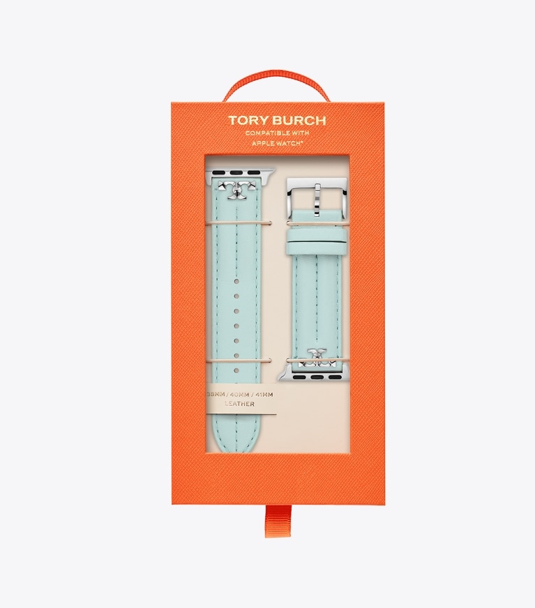 Tory Burch designer watches tory track smart watches Kira Band for Apple Watch®, Leather in LIGHT BLUE  front