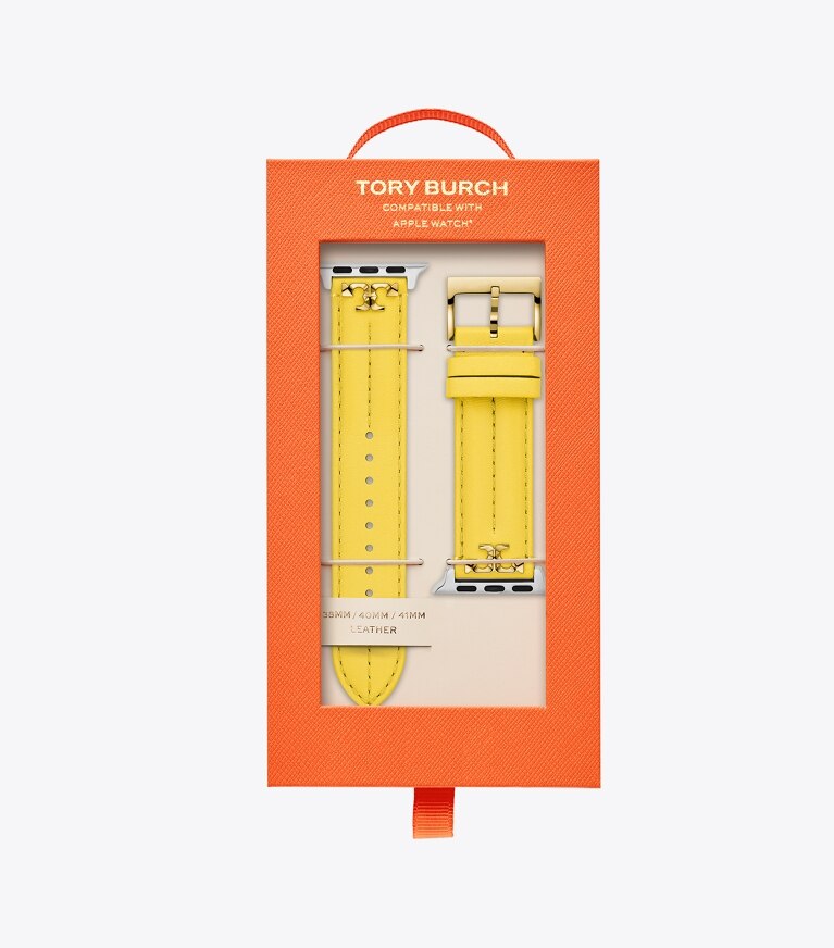 Tory Burch designer watches tory track smart watches Kira Band for Apple Watch®, Yellow Leather in YELLOW  front