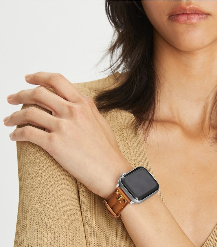 Tory Burch designer watches tory track smart watches Kira Band for Apple Watch® in LUGGAGE  accessory on model