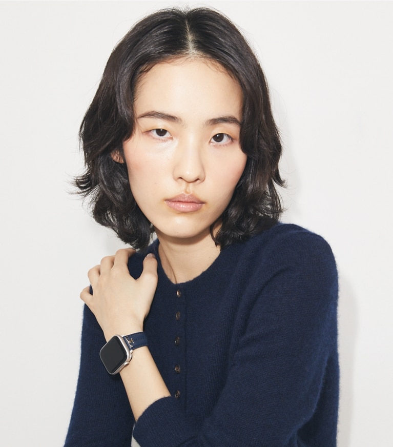 Tory Burch designer smart watches Kira Band for Apple Watch® in Navy accessory on model