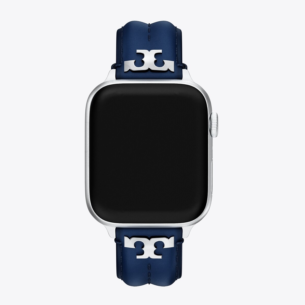 Tory Burch Navy Blue Leather Apple Watch Band with Silver Hardware Apple Watch Navy Blue Alligator Grain Leather Watch Band  main image 3