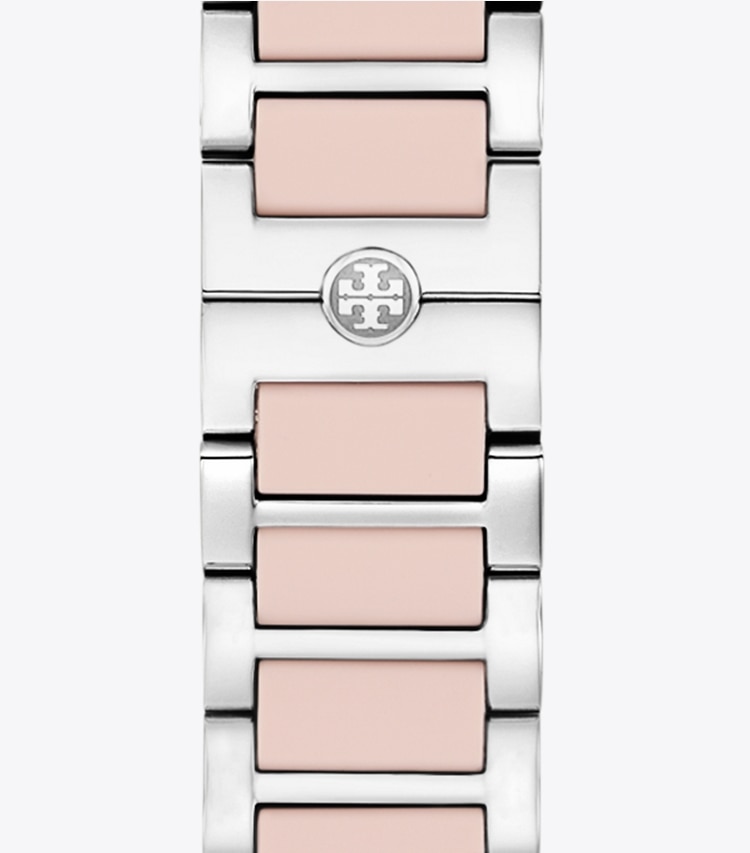 Tory Burch designer smart watches Kira Band for Apple Watch® in SILVER/LIGHT PINK packable reversible