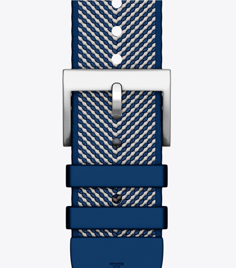 Tory Burch diseñador relojes inteligentes Kira Band for Apple Watch® en NAVY GROSGRAIN reversible plegable