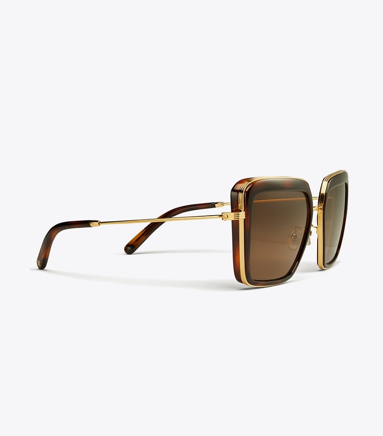 Tory Burch designer sunglasses & eyewear Kira Bold Rim Sunglasses in DARK TORTOISE/DARK BROWN detail