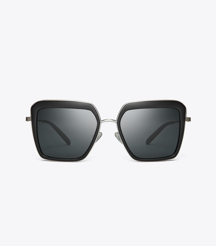 Tory Burch designer sunglasses & eyewear Kira Bold Rim Sunglasses in BLACK/DARK GREY front