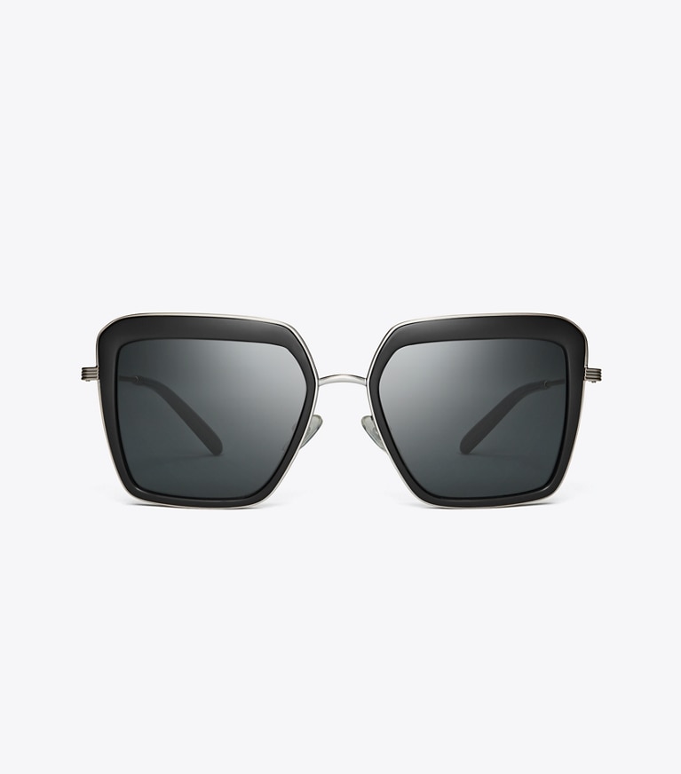 Tory Burch designer sunglasses & eyewear Kira Bold Rim Sunglasses in BLACK/DARK GREY front